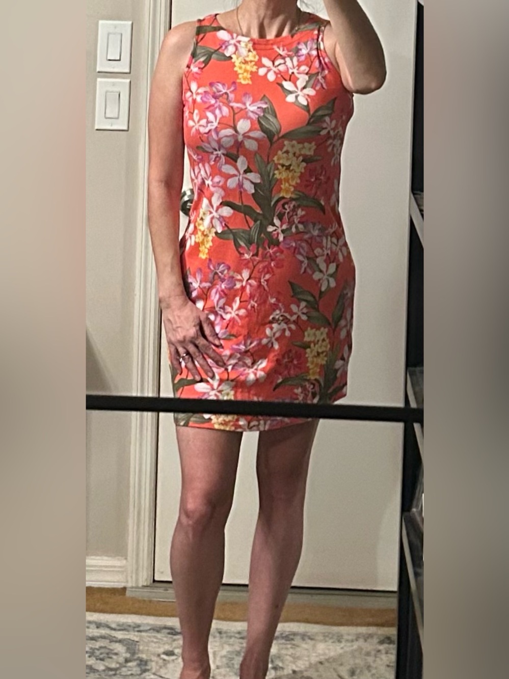 Tommy Bahama Darcy Orchid Bay Sleeveless Shift Dress in Coral Floral Print Sz XS